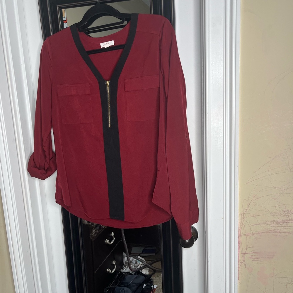Mine Burgundy Blouse with Black Accent